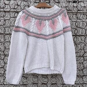 Vintage 90s knitted by hand pastel sweater fair isle medallion neckline
